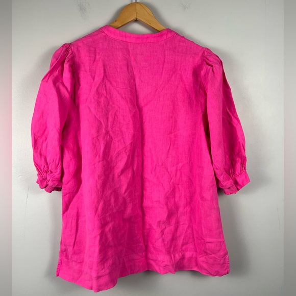 Lilly Pulitzer Mialeigh Elbow Sleeve Linen Top size 12 in passion fruit pink - Picture 7 of 8